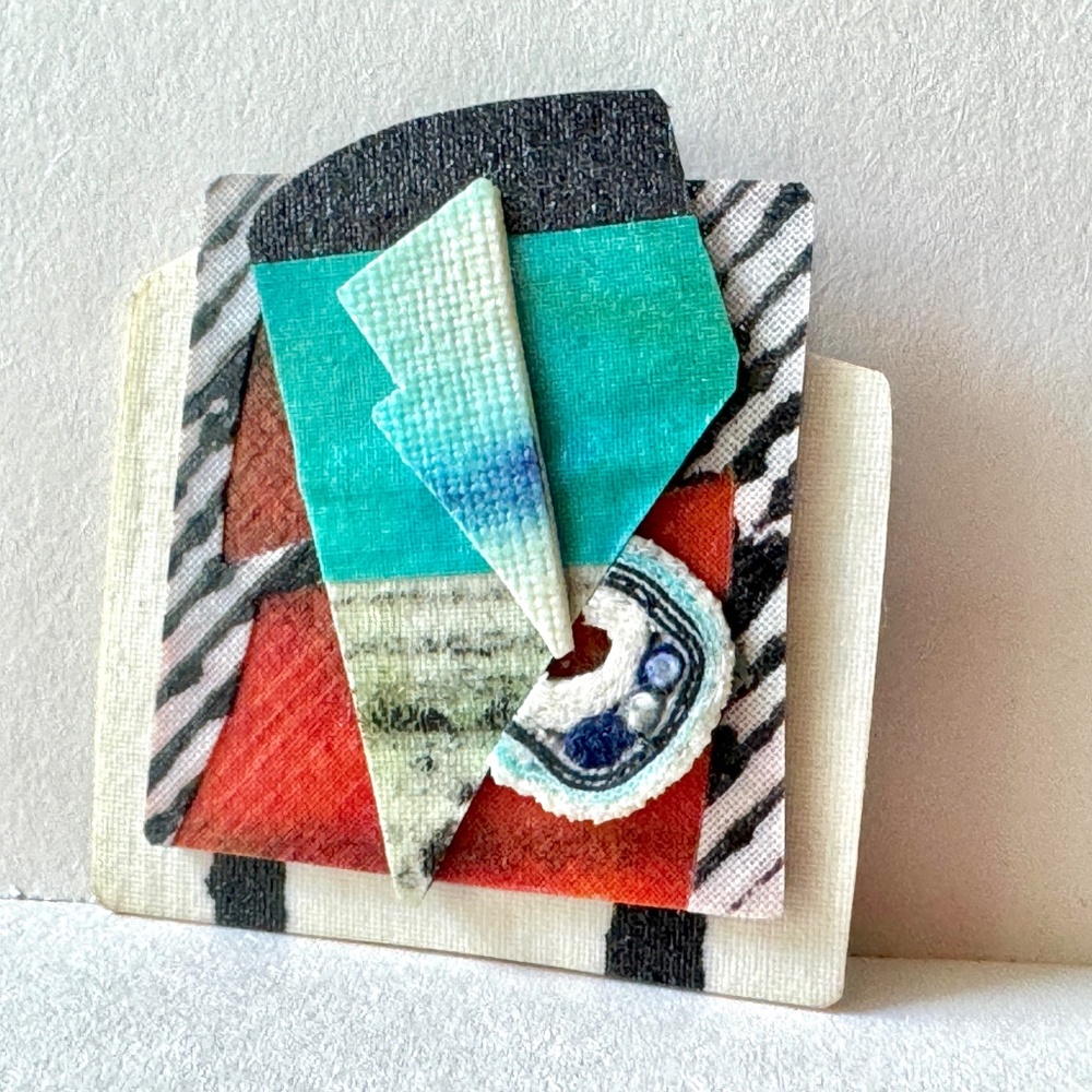Collage Art Pin, Mixed Media Brooch